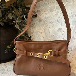 Miu Miu Brown Leather Shoulder Bag with Gold Hardware